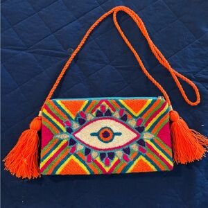 Colorful Embroidered Eye Crossbody Bag - Orange